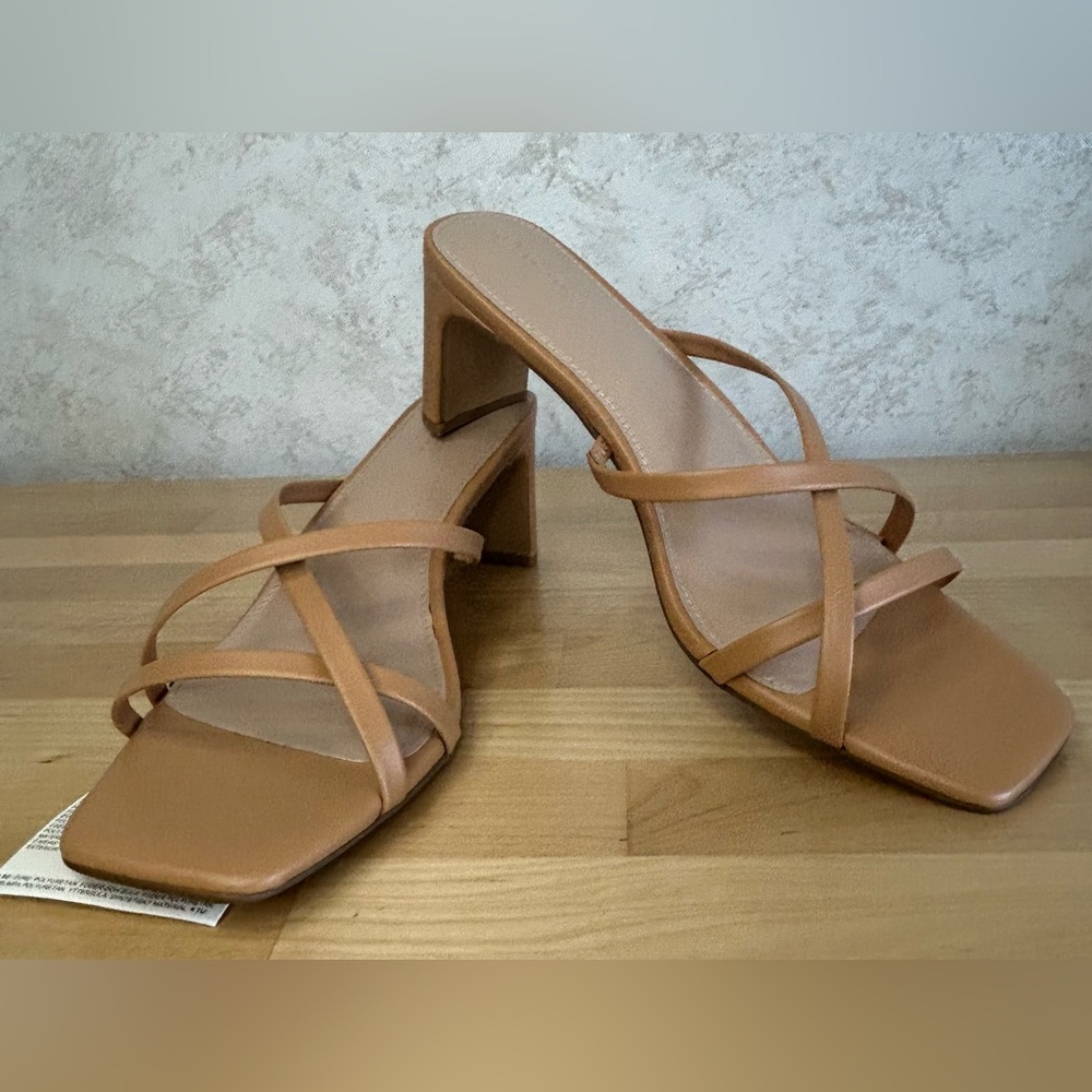 Strappy Block Heel Sandals Womens Size 11 Tan Square Toe Minimalist